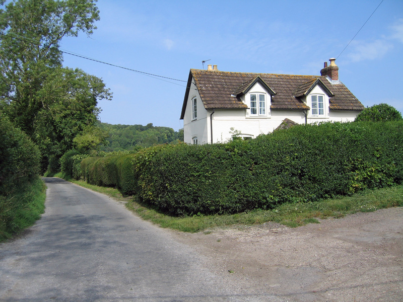 View West towards Farm House - bi-directional road at left (not a driveway) - Roads are Narrow in the UK!