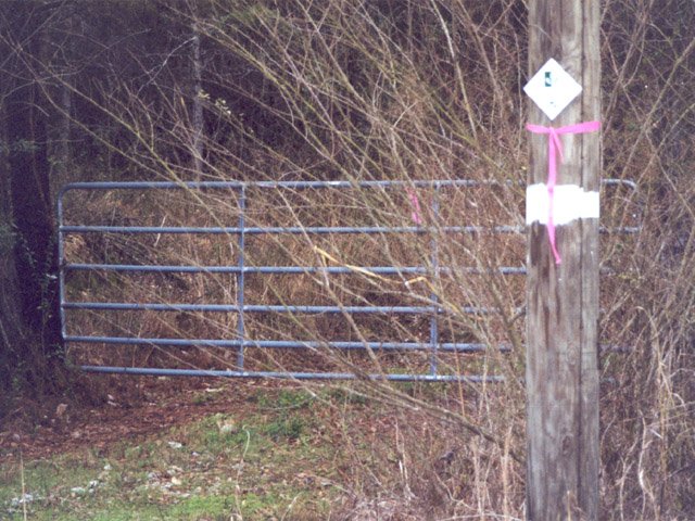 Another locked fence with the white GP Timber Co. sign