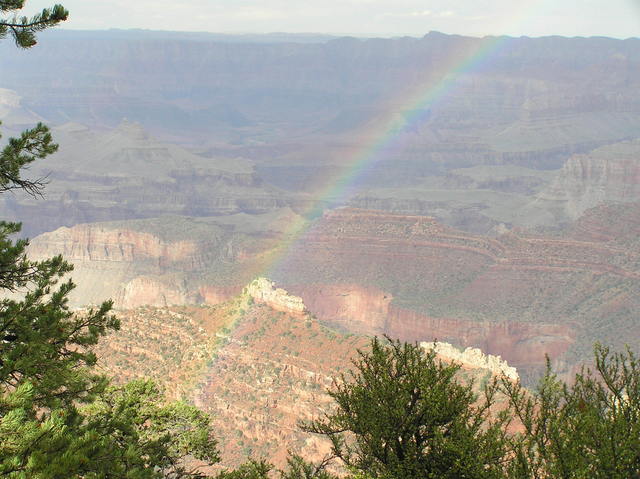 Rainbow over Grandview Point after the confluence attempt, looking east.