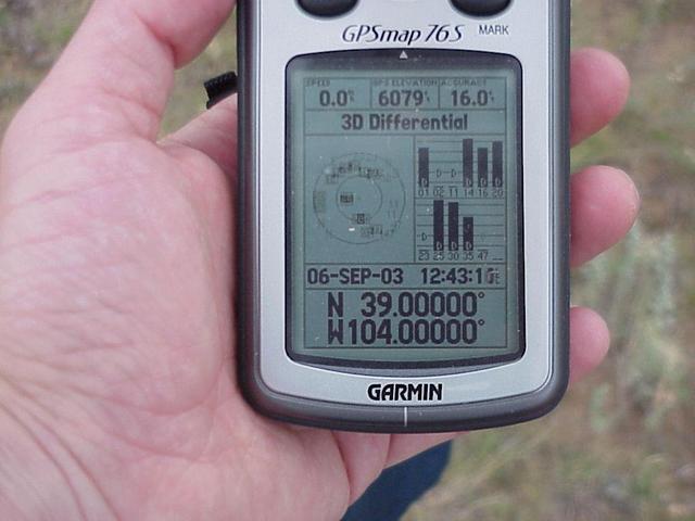 Holding the GPS receiver at the confluence.