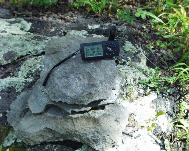 GPS on the rock cairn we found