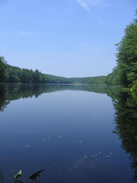 Morse Pond in MA, from the dam at the state line