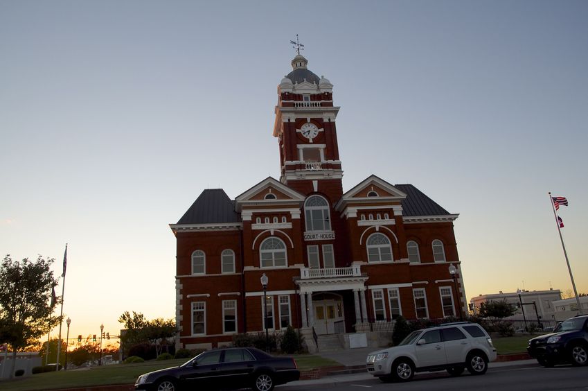 The courthouse in nearby Forsyth, Georgia, at sunset