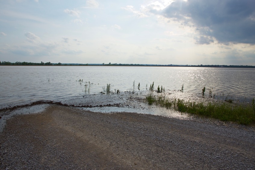 Looking West towards the confluence point - 1.36 miles across currently-submerged Flinton Station Road