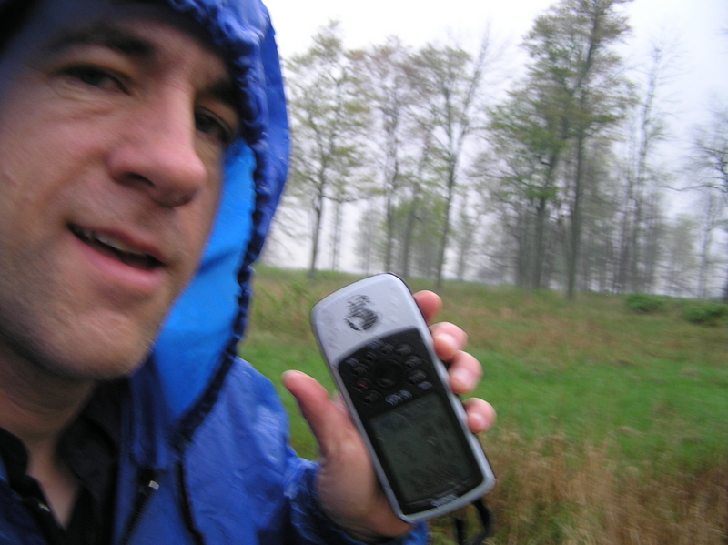 Blurry self portrait of Joseph Kerski at 39 North 86 West, in a hurry, in a thunderstorm.