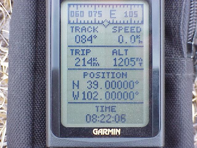 GPS screen showing coordinates of confluence.