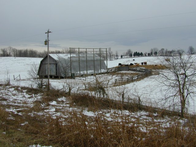 Barn in field east of target