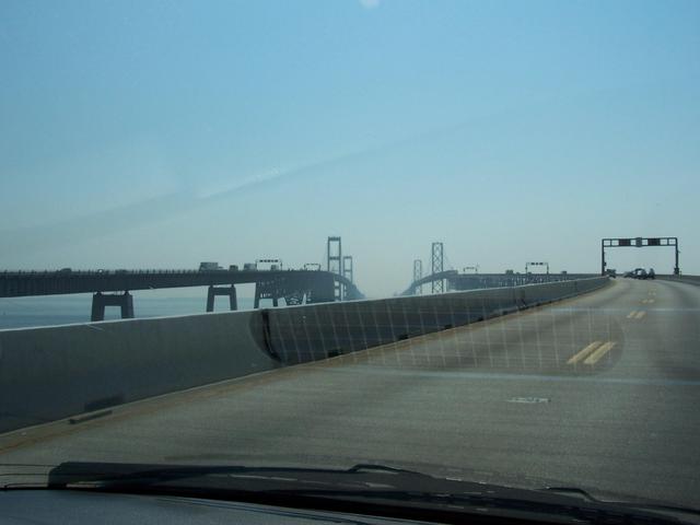 Heading West across the 7 km long Chesapeake Bay Bridge.