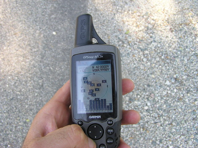 My GPS receiver, 35 feet from the confluence point