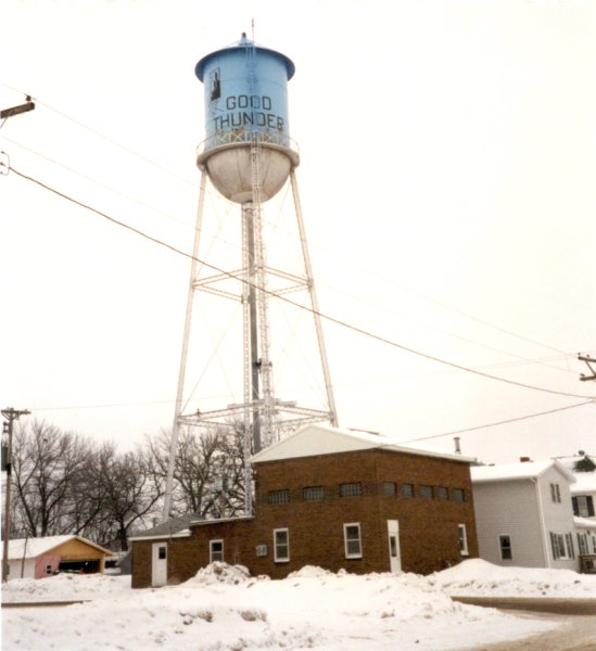 The water tower in Good Thunder.