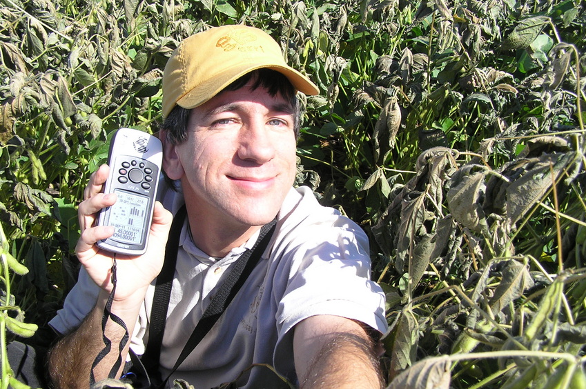 Joseph Kerski deep in the soybeans at 45 North 94 West.