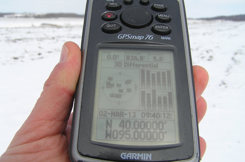 GPS reading at the confluence point with 12 satellites in view.