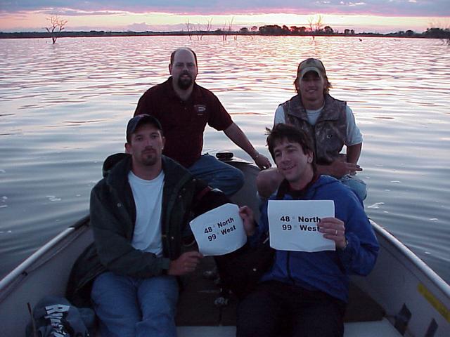 Back row, left to right:  Roger Palmer (GIS ETC) and Mat Sorum (North Dakota Game and Fish); Front row, left to right:  Ryan Krapp (North Dakota Game and Fish), Hailey (DOG), Joseph Kerski (USGS).