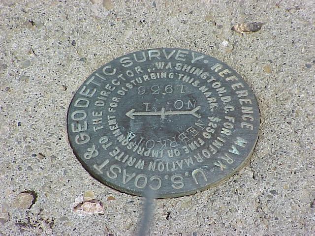 US Coast and Geodetic Survey marker at surveyed confluence point.