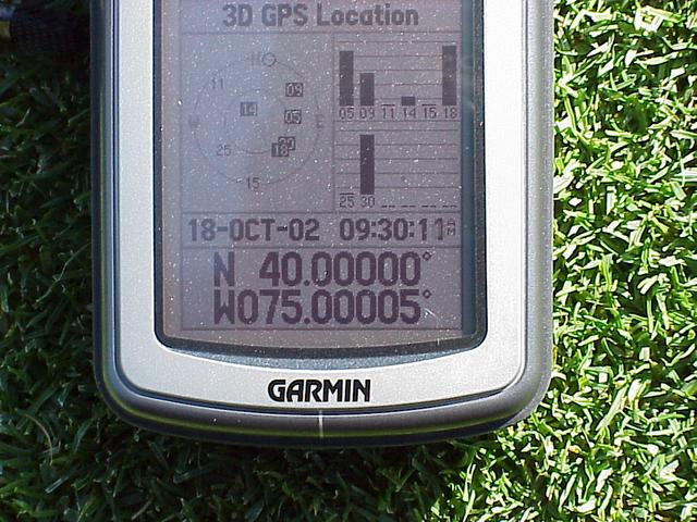 GPS receiver indicating coordinates and time of confluence visit.
