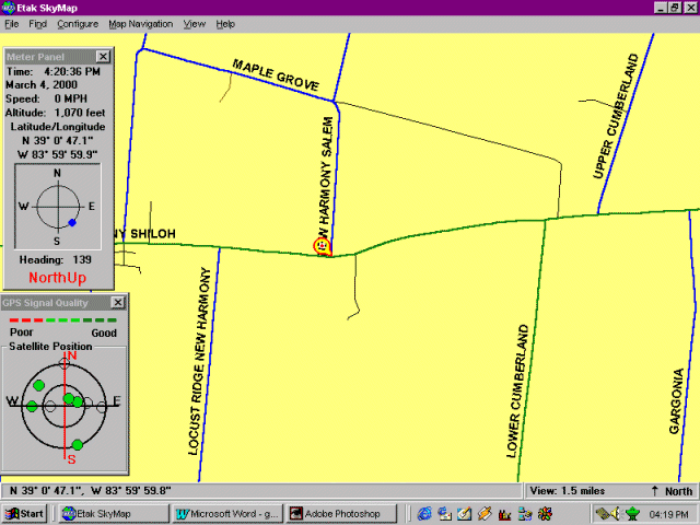Screen shot of GPS application while north of N39 W84