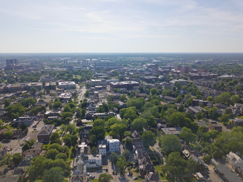View West (of Ohio State University) from 400 feet above the point
