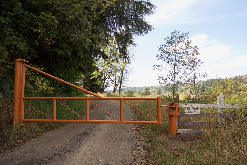 This gate - 0.27 miles from the point - was present during my last visit, 12 years ago, but it's now signed "No Trespassing"