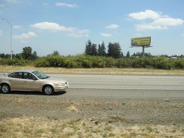 Looking east at my rental car in the shoulder of I-5.