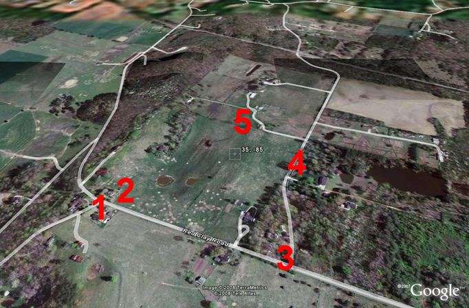 The location of the five pictures in Photo 8 are shown on a Google Earth map.