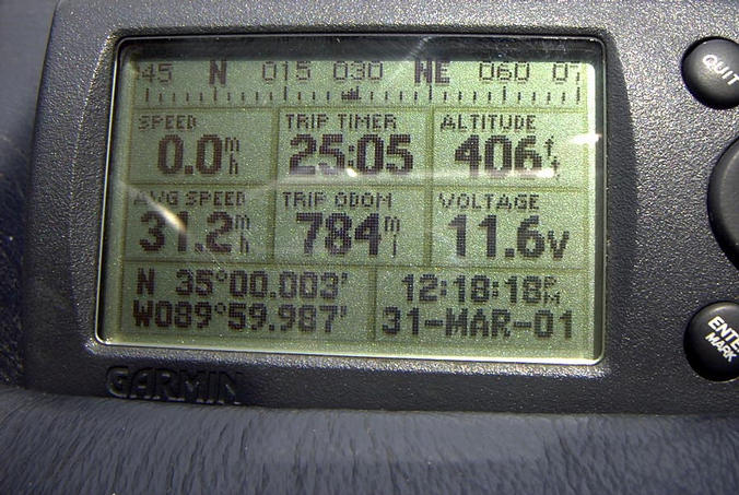 GPS reading on the dashboard of the Audi, parked across the street.