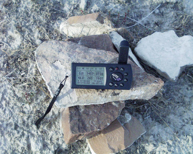 the GPS on the Vogels' rock cairn