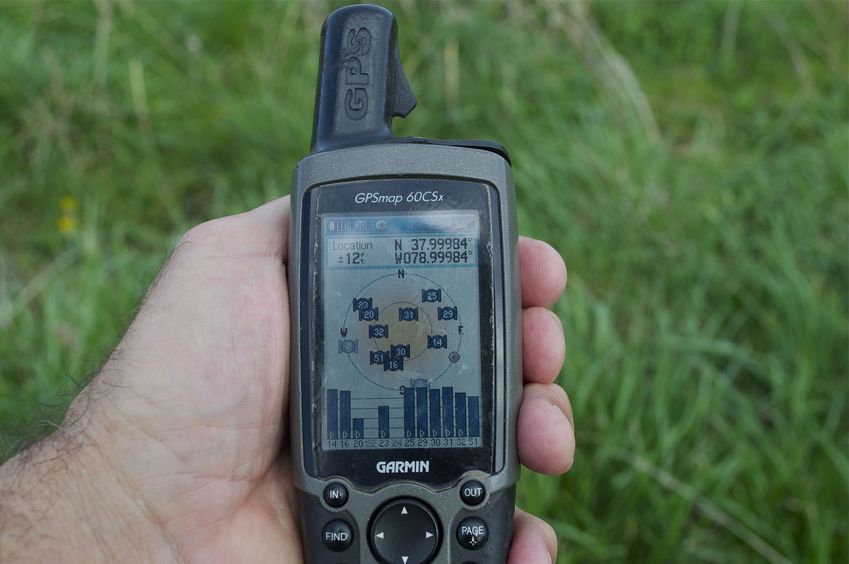 My GPS receiver, 70 feet from the confluence point