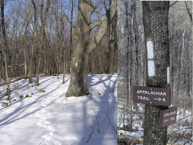 Signs of the Appalachian Trail in winter.