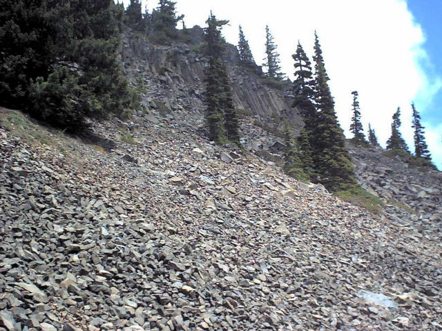 Scree slope and cliff, confluence point is just above