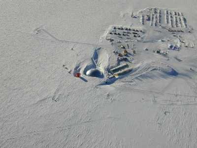 An aerial view of the south pole station