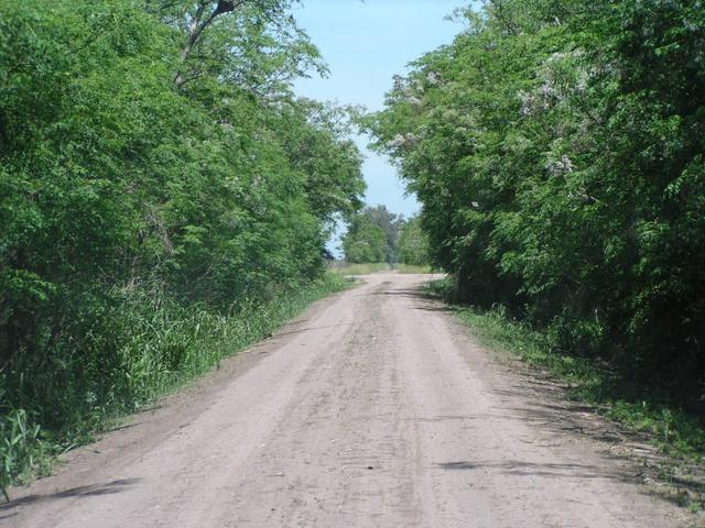 a dirt road towards ENE