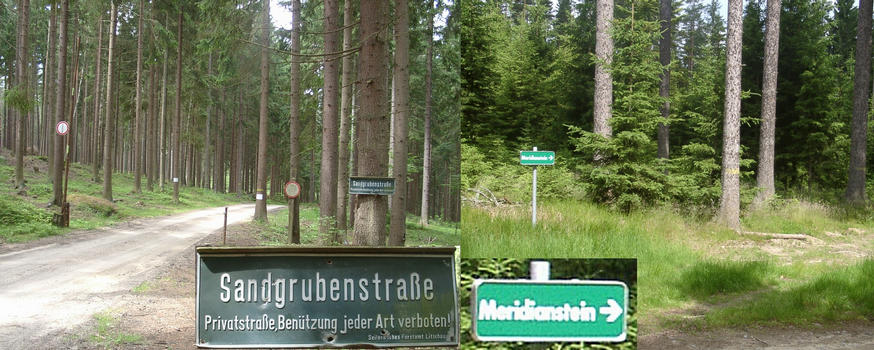 Route to confluence with sign to Meridianstein