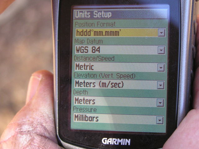 GPS with map datum displayed