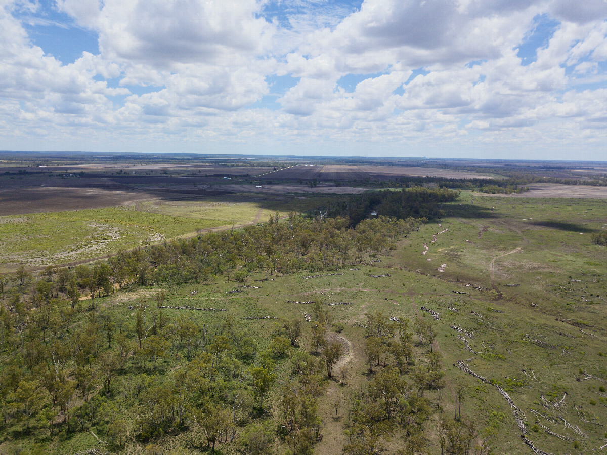 View West (along the Condamine River), from 120m above the point