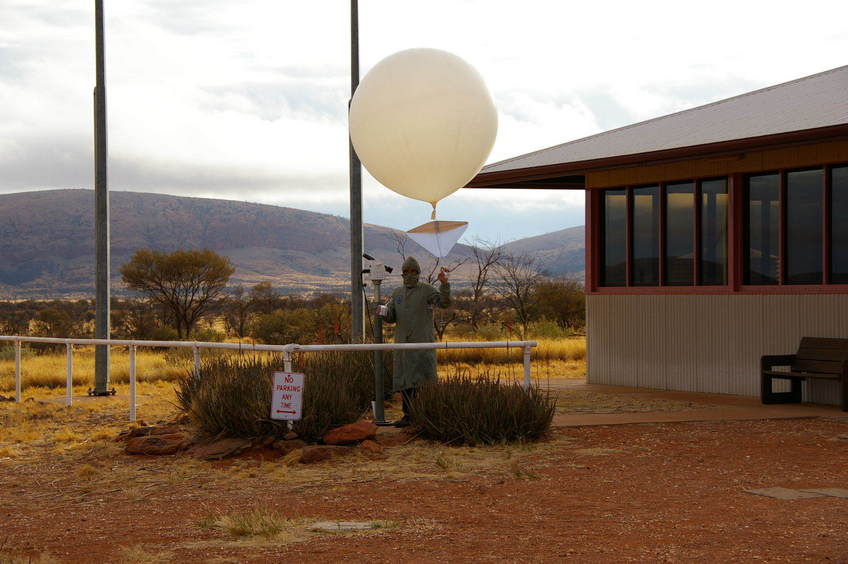 Launching a weather balloon at Australian Most Remote Weather Station at Giles