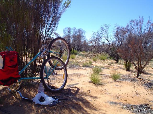 Bicycle repairs in the desert