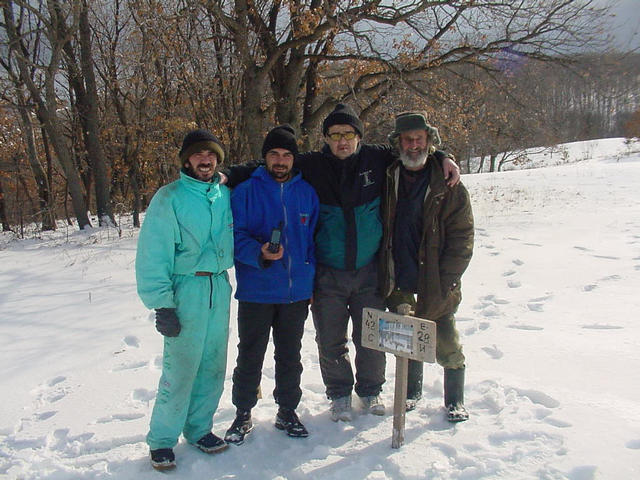 At the confluence, pictured left to right are two of Villa Philadelphia's guides, Fetka and Zhorko, Villa Philadelphia's manager, Bobby Tetovski and Sinemoretz' historian and naturalist, Bai Stefan.