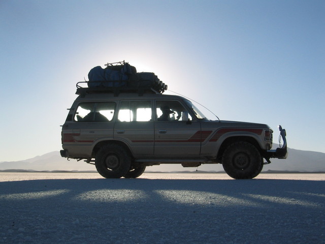 Our jeep here on Coipasa salt lake