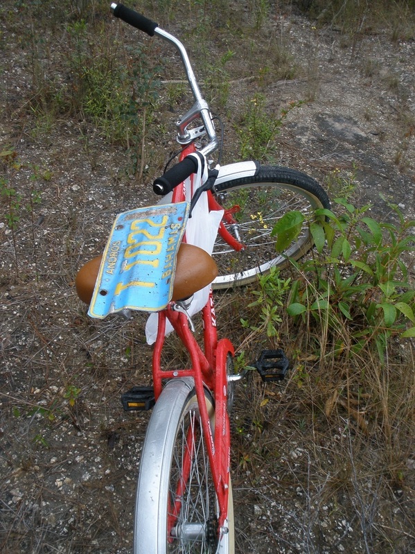 Mode of transport, with a Bahamian license plate that I found near the confluence