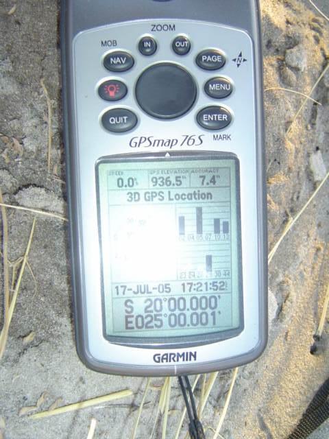 The GPS showing the co-ordinates