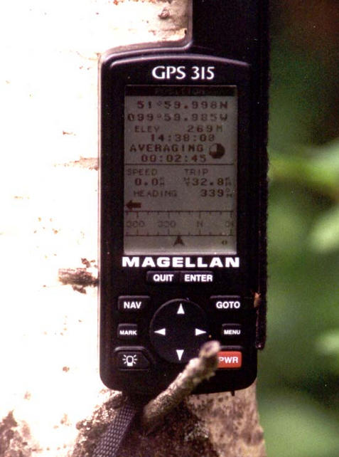 The GPS reading on the edge of the old road