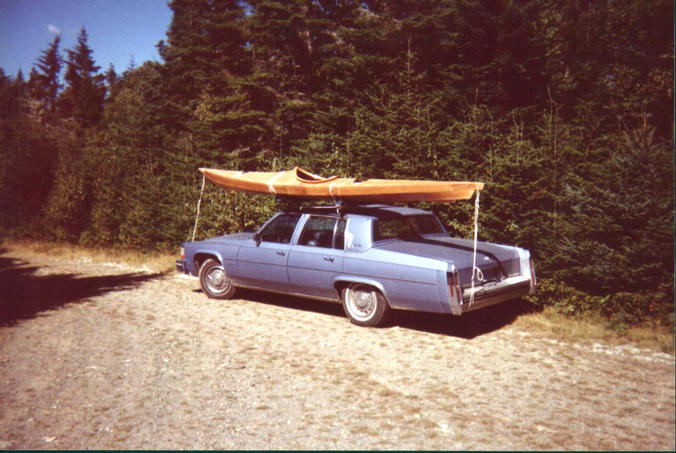 My old car and kayak at the end of the road