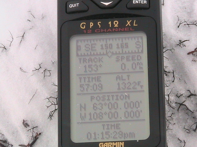The GPS reading at the confluence. 