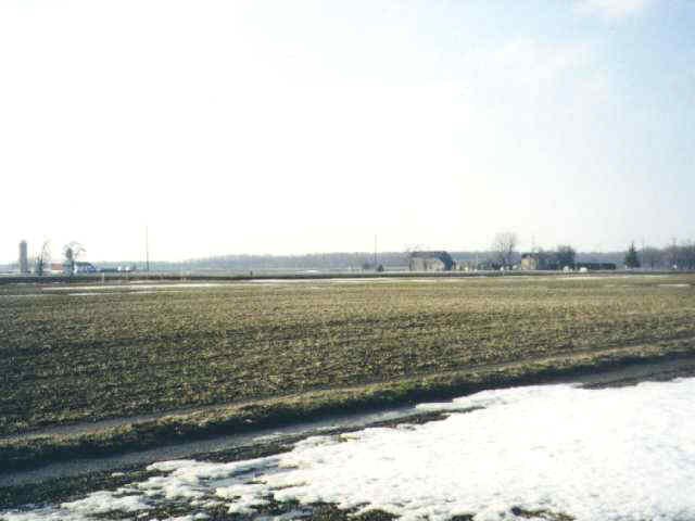 facing north-west: the farm track, more fields and farms