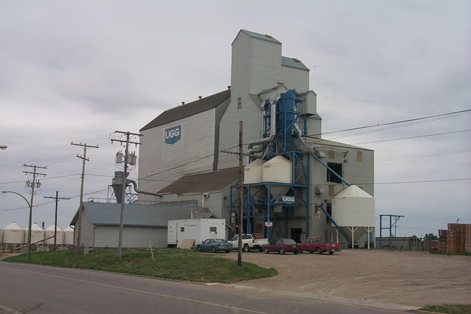 A grain elevator seen along the way.