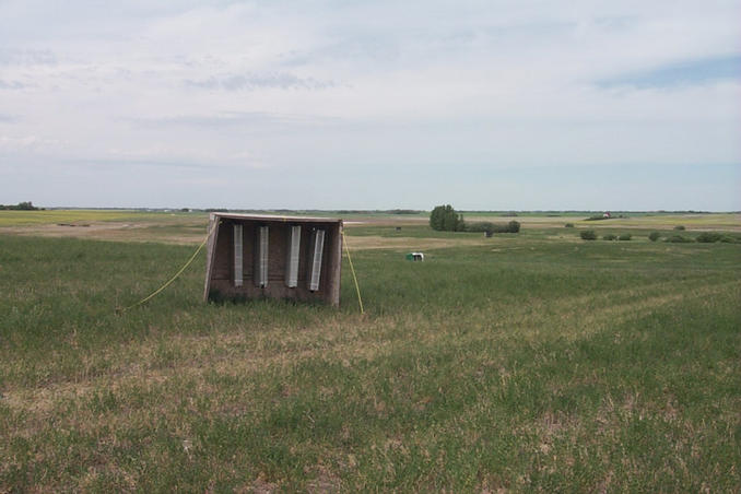 We think these are bee hives situated just east of the confluence.