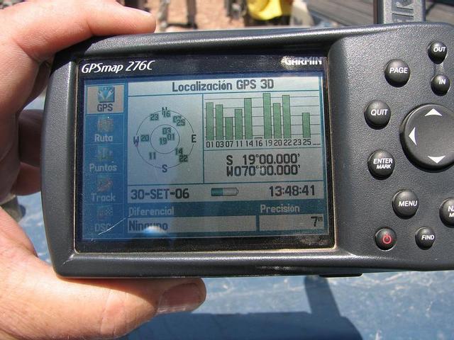 El GPS mostrando las coordenadas de la confluencia