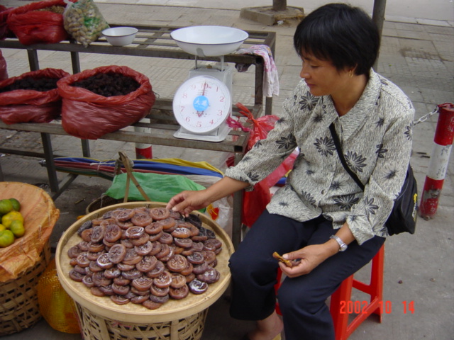 Roadside vendor in Yongtai selling (and eating) dried persimmons.