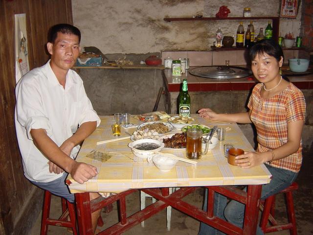 Lunch with Fan Guangmei (left) and Wei Jinying at their home in Xiadun Village