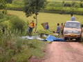 #9: Rainer crossing the rice harvesters parked in the middle of the road